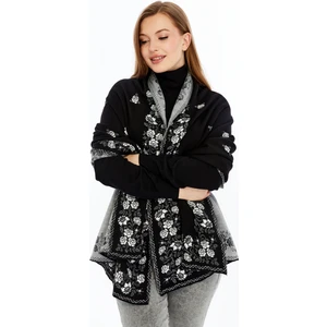 Güllü Model-Kadın,genç,anne,triko Omuz Şalı- Siyah- Kemik