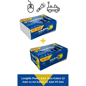 Longlife Power AAA Ince Kalem 12 Adet ve AA Kalem 12 Adet Pil Seti