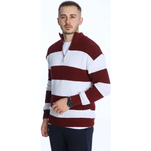 Parçalı Selanik Yarım Fermuar Kazak Bordo