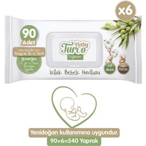 Baby Turco Doğadan Yenidoğan Islak Bebek Havlusu 6X90 Yaprak
