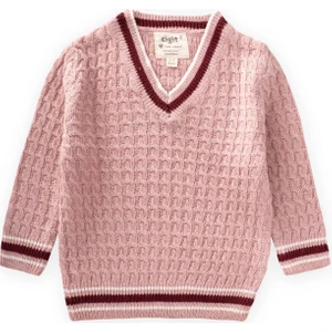 Saç Örgü V Yaka Kazak 2-9 Yaş Pudra Pembe