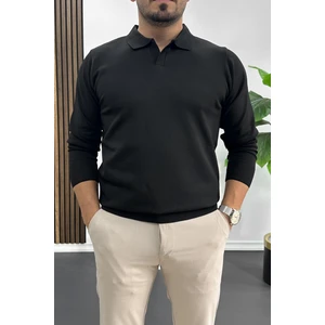 Erkek Açık Yaka Düz Desen Normal Kalıp Kazak Siyah EDW423