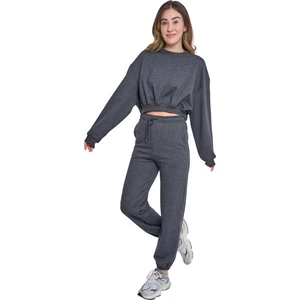 Emba Korse Kadın Üç Iplik Içi Pamuklu Şardonlu Eşofman Takımı Bisiklet Yaka Crop Eşofman Takımı