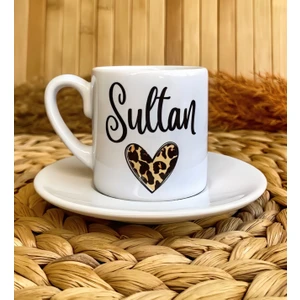 Loren Gift Leopar Kalp Temalı Kişiye Özel İsimli Türk Kahvesi Fincanı – Porselen 90 ml