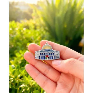 Kaya Kubbesinin Simgesi Orjinal Renkli Filistin Bayrak Ile Tasarımlı Metal Yaka Rozeti 1 Adet A300003