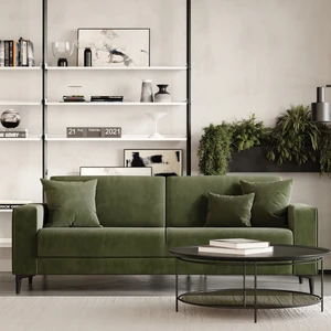 Enza Home Briza Plus Kadife Dokulu, 3'lü Yataklı Koltuk - Haki