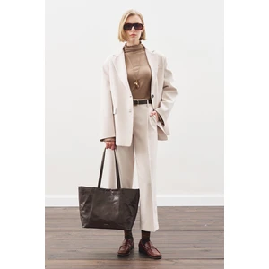 Pile Detaylı Düz Kesim Pantolon Bej