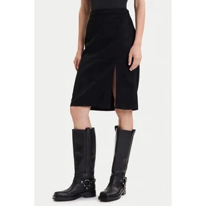 Onloline Regular Fit Suni Deri Yırtmaçlı Etek Bayan Etek 15357433