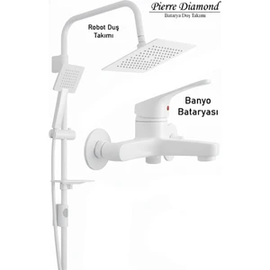Banyo Bataryası ve Robot Duş Seti Beyaz Renk Duş Musluğu Banyo Seti El Tepe Duşları Banyo Armatür