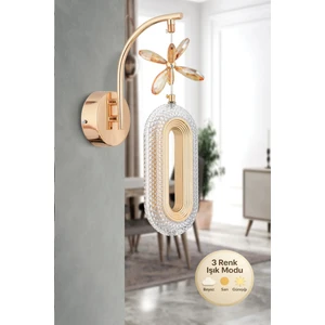 Alfa Tekli Gold Kristal Taşlı Aplik 3 Renk Modu