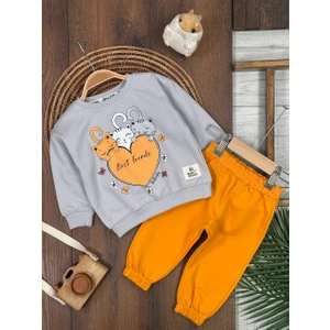 Kids Kingdom Pamuklu Mevsimlik Kedicik Detaylı  2li Kız Bebek Takım