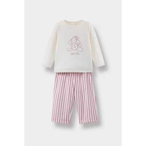 Kız Bebek Pijama Takımı Tavşan Baskılı Uzun Kollu Velur Üst Çizgili Uzun Alt F5562A525WN