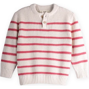Çizgili Triko Kazak 2-8 Yaş Ekru-Somon Çizgili
