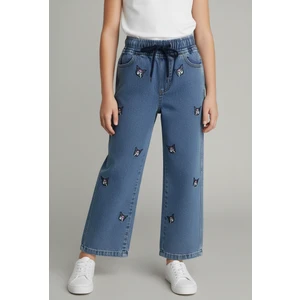 Kız Çocuk Küçük Kuromi Nakışlı Bel Lastikli Kot Pantolon