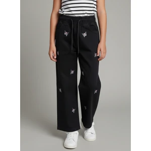 Kız Çocuk Küçük Kuromi Nakışlı Bel Lastikli Kot Pantolon