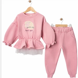 Jura Kids Kız Çocuk  3 Iplik Şardonlu Alt Üst Takım Yaş Sıcak Tutan Rahat Günlük Eşofman Kombini