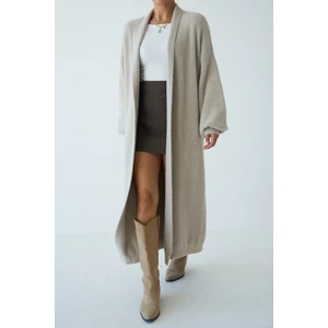 Kadın Şal Yaka Dokulu Balon Kol Uzun Salaş Hırka