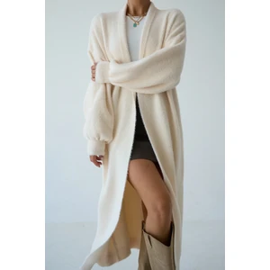 Kadın Şal Yaka Dokulu Balon Kol Uzun Salaş Hırka