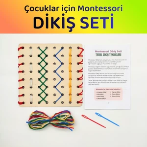 Dodo Montessori Ahşap Montessori Dikiş Seti | Çocuklar Için Eğitici Oyuncak | Iğne, Iplik ve Delikli Tahta ile Dikiş Öğrenme
