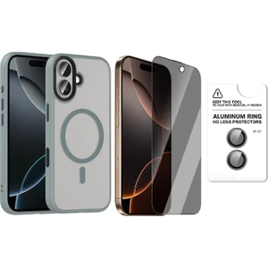 iPhone 17 Kılıf Mat Arka Yüzey Wireless Şarj Özellikli Zore Flet M-Safe Kapak + Safir Kamera Lens + Hayalet Ekran Koruyucu