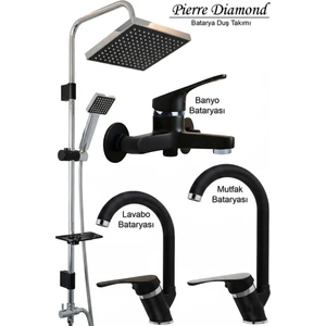 Lavabo Banyo Mutfak Bataryası ve Robot Duş Takımı Siyah Krom Renk Musluk Armatür