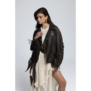 Pocket Kahve İp Detay Suni Deri Ceket