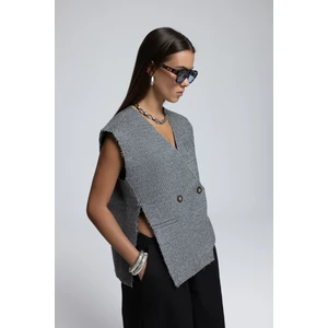 Faven Gri Yan Yırtmaç Detay Yelek