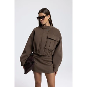 Tenby Soft Kahve Crop Ceket-Etek Takım