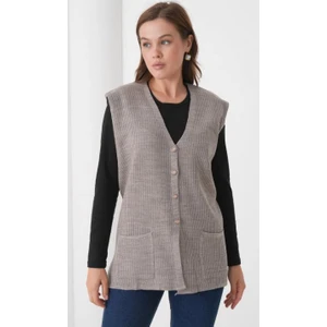 Kadın Anne Büyük Beden Fitilli Yün Triko Yelek