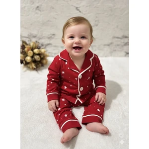 Tuem Baby Tuembaby %100PAMUK Uzun Kollu Yıldız Baskılı Düğmeli Unisex Bebek Pijama Takımı