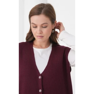 Kadın Anne Büyük Beden Fitilli Yün Triko Yelek