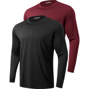 Ghassy Co. 2'li Paket Erkek %100 Pamuklu Likralı Spor Koşu Günlük Antrenman Uzun Kollu Penye T-Shirt