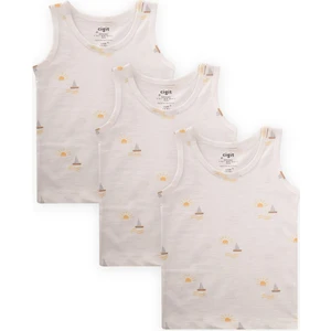 Üçlü Geniş Askılı Atlet Set 2-9 yaş Yelken Güneş Baskılı Ekru