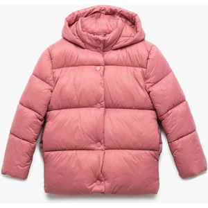 Uzun Kollu Çıtçıt Kapamalı Kapşonlu Şişme Mont