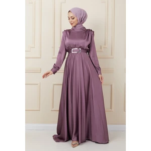 İmaj Butik Koyu Lila Omuz Vatkalı Mevlana Saten Tesettür Abiye