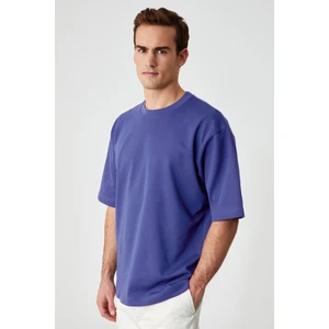 Solo Erkek %100 Organik Pamuklu Kalın Dokulu Comfort Fit Bisiklet Yakalı İndigo T-Shirt