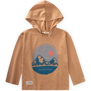 Baskılı Kapşonlu Mevsimlik T-Shırt 2-10 Yaş Camel