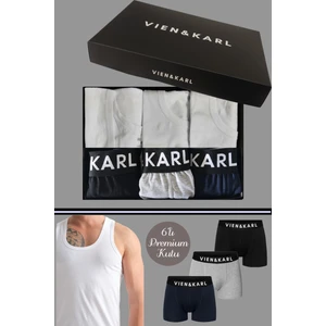 Erkek 3 Pamuklu Likralı Siyah Gri Lacivert Boxer 3 Atlet Takım