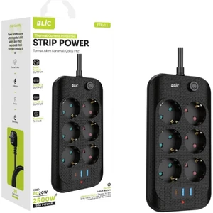 Blic 6'lı Çoklu Priz – 2 USB + 1 Type-C Hızlı Şarj Girişli, Termal Akım ve Çocuk Korumalı, 2 Metre Kablolu, Ev ve Ofis Için Güvenli Uzatma Prizi