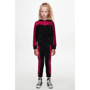Siyah Kırmızı Kız Çocuk Robalı Kadife Takım