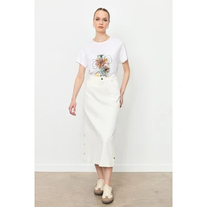 Yanları Çıtçıtlı Kot Etek-Kemık