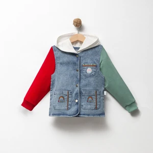 BeU Kids OV-7227 Erkek Çocuk %98 Pamuklu Rainbow Denim Hoodie Ceket