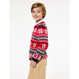 Bisiklet Yaka Uzun Kollu Yılbaşı Desenli Triko Kazak