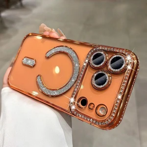 M.TK Moveteck Apple iPhone 17 Pro Kılıf Simli Taşlı Lens Korumalı Arkası Şeffaf Kenarı Renkli Parlak Magsafe Kapak