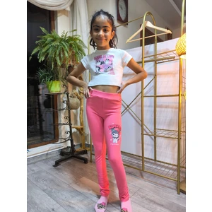 Şimo Butik Kız Çocuk Tayt Kışlık Şardonlu Pamuklu Beli Lastikli Kuromi Pembe