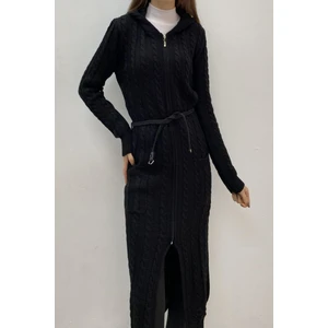 Onno Style Bayan Uzun Kapşonlu Saç Örgü Ceket