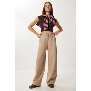 Happiness İstanbul Nervürlü Şardonlu Örme Eşofman Altı LUB0289 Vizon