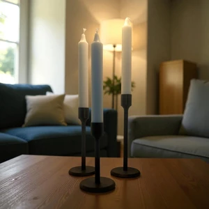 Create Handle 3’lü Modern Plastik Şamdan Mumluk Seti – Siyah – 7 cm Tabanlı – 12/15/18 cm Yükseklik – 2,2 cm Mum Uyumlu