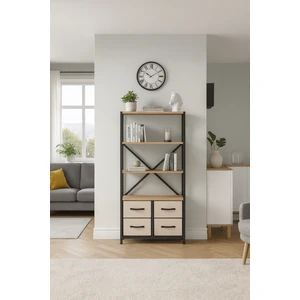 4 Çekmeceli 4 Raflı Kitaplık Çalışma Odası Düzenleyici Metal Kitaplık Deri Çekmeceli Kitaplık