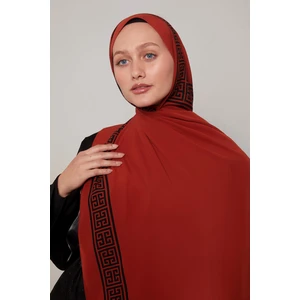 Levidor Kiremit-Siyah Labirent Desen Medine İpeği Şal